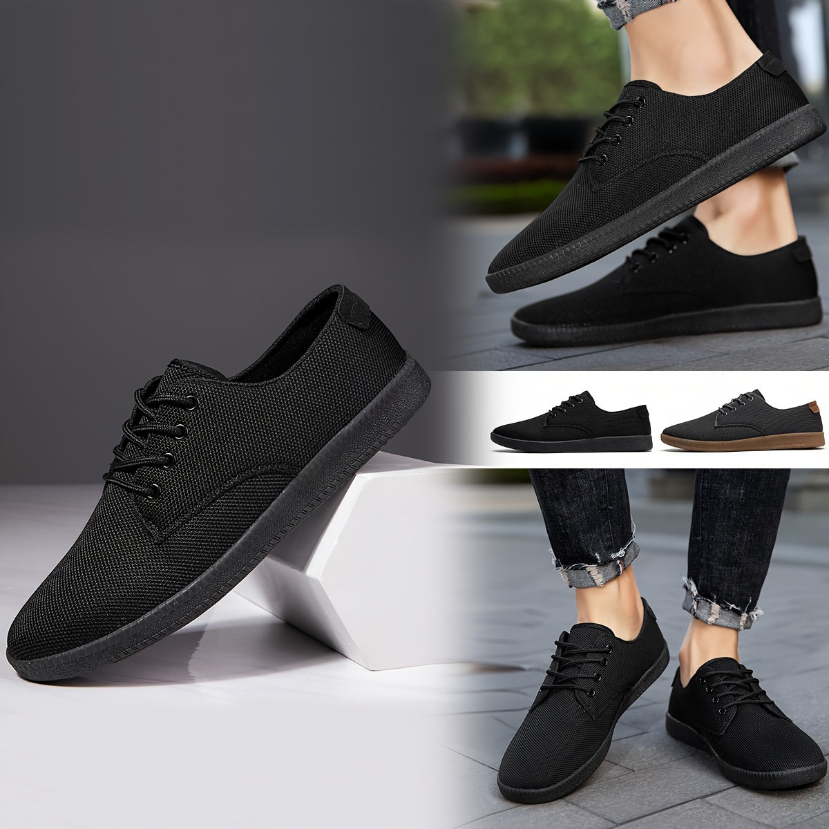 Men's Solid Versatile Skate Shoes, Breathable Wear-resistant Non Slip Lace-up Shoes For Outdoor Casual, Men's Street Footwear